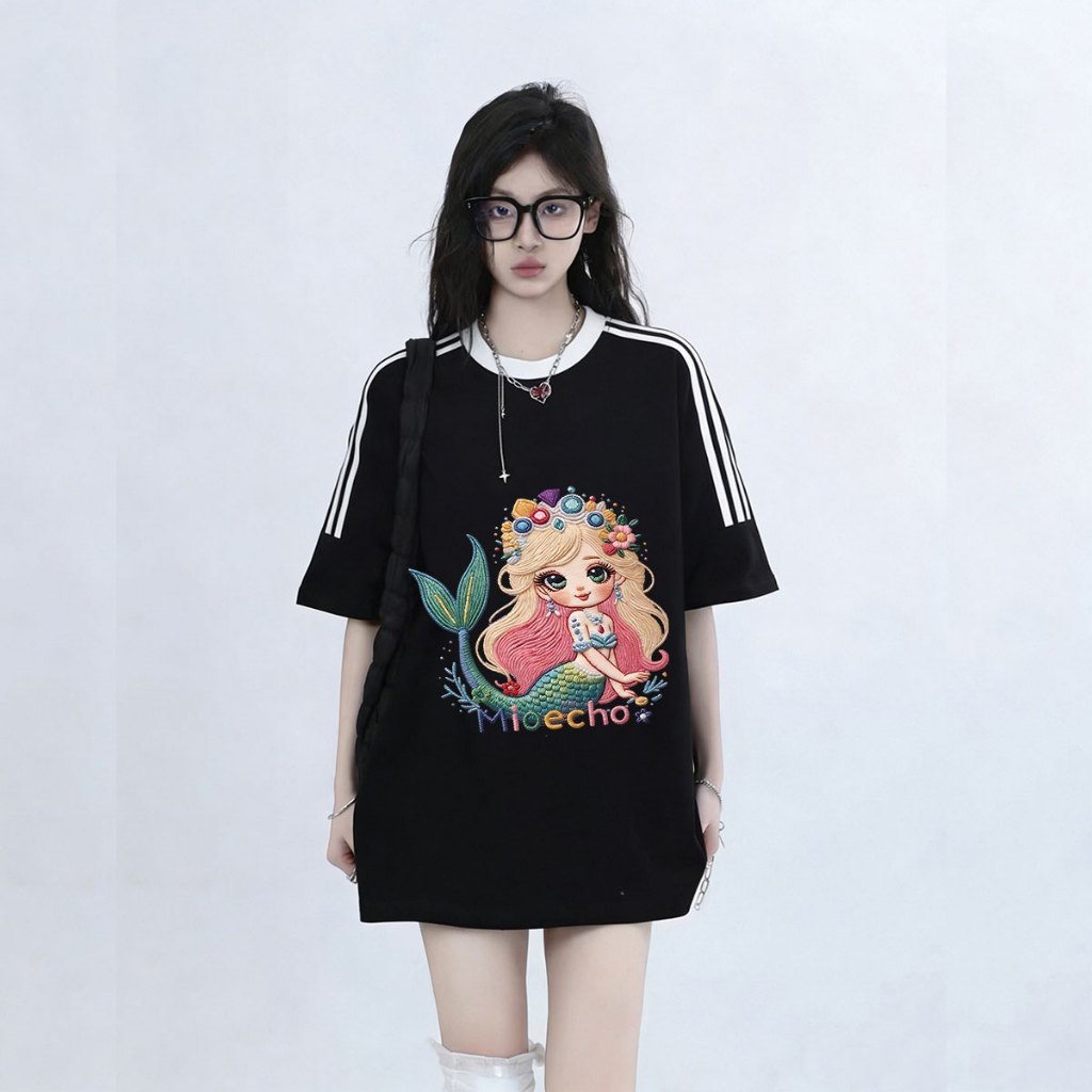 Q-1530 เสื้อยืดคอกลม สไตล์ลายน่ารักๆ ผ้าคอตตอนผสมโพลี ไม่ร้อนใส่ได้ทุกวัน สินค้าพร้อมส่ง