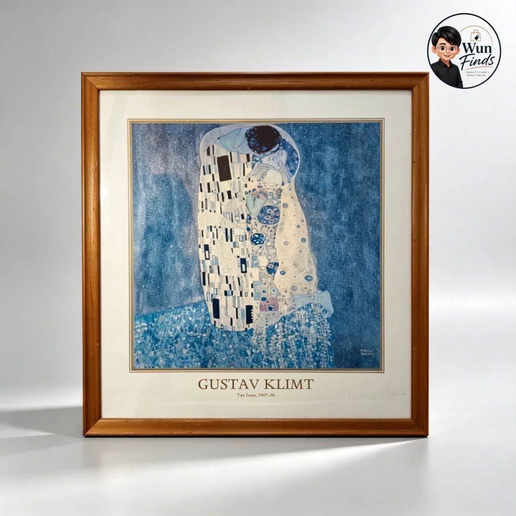🖼️ ภาพพิมพ์ลาย "จูบ" — Gustav Klimt — กรอบไม้พร้อมแขวน