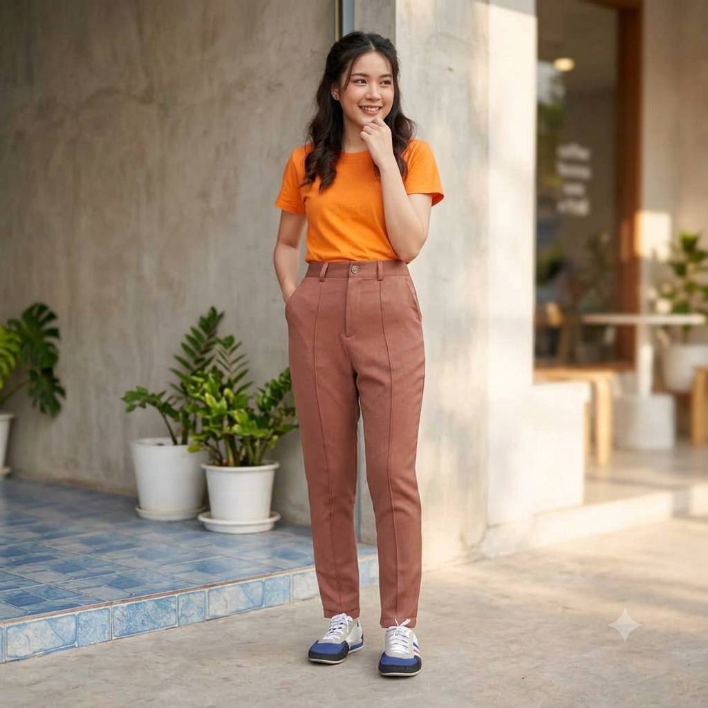 กางเกงขายาวผู้หญิง 9ส่วนตีเกล็ตหน้ากระดุมเม็ดเดียว ใส่ทำงาน(S-XL)