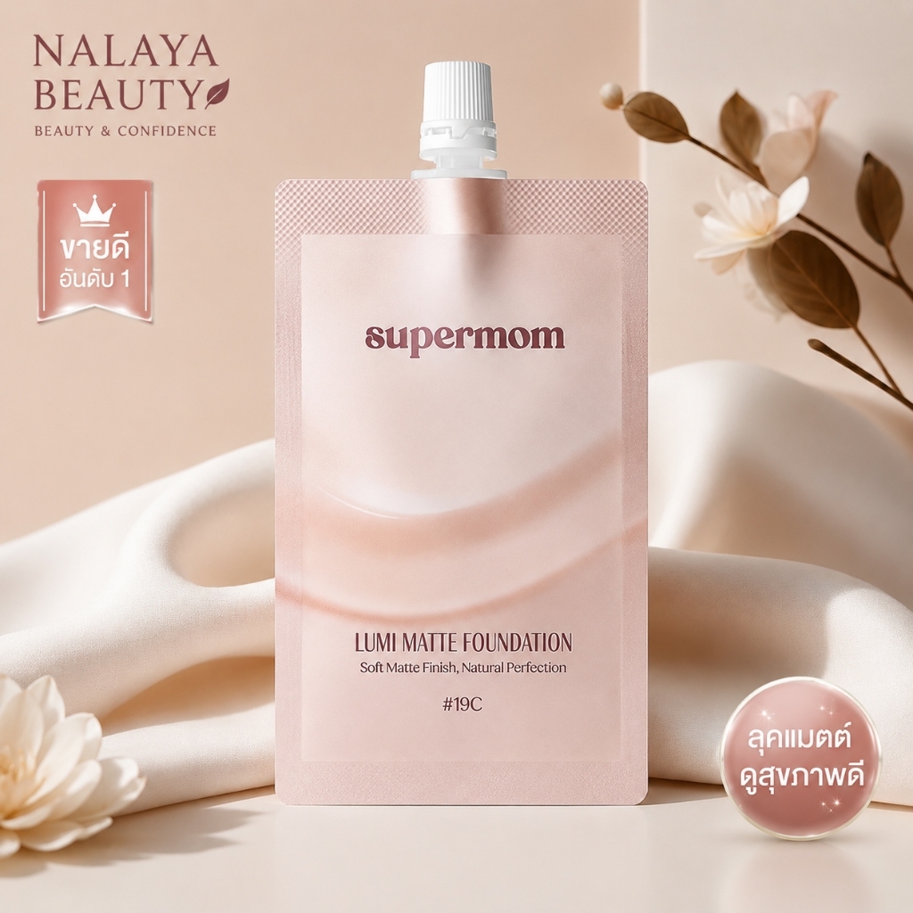SUPERMOM l LUMI MATTE FOUNDATION SACHET รองพื้นเนื้อแมตต์แบบซอง ติดทน ปกปิดระดับปานกลาง Made in korea Vegan 8 กรัม