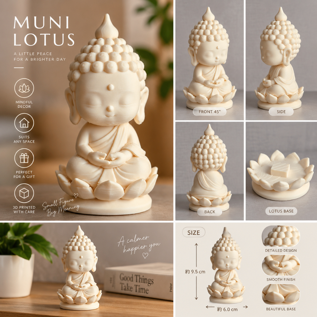 MUNI LOTUS พระพุทธรูปมินิมอล 3D Print นั่งดอกบัว ของแต่งบ้าน โต๊ะทำงาน ของขวัญ
