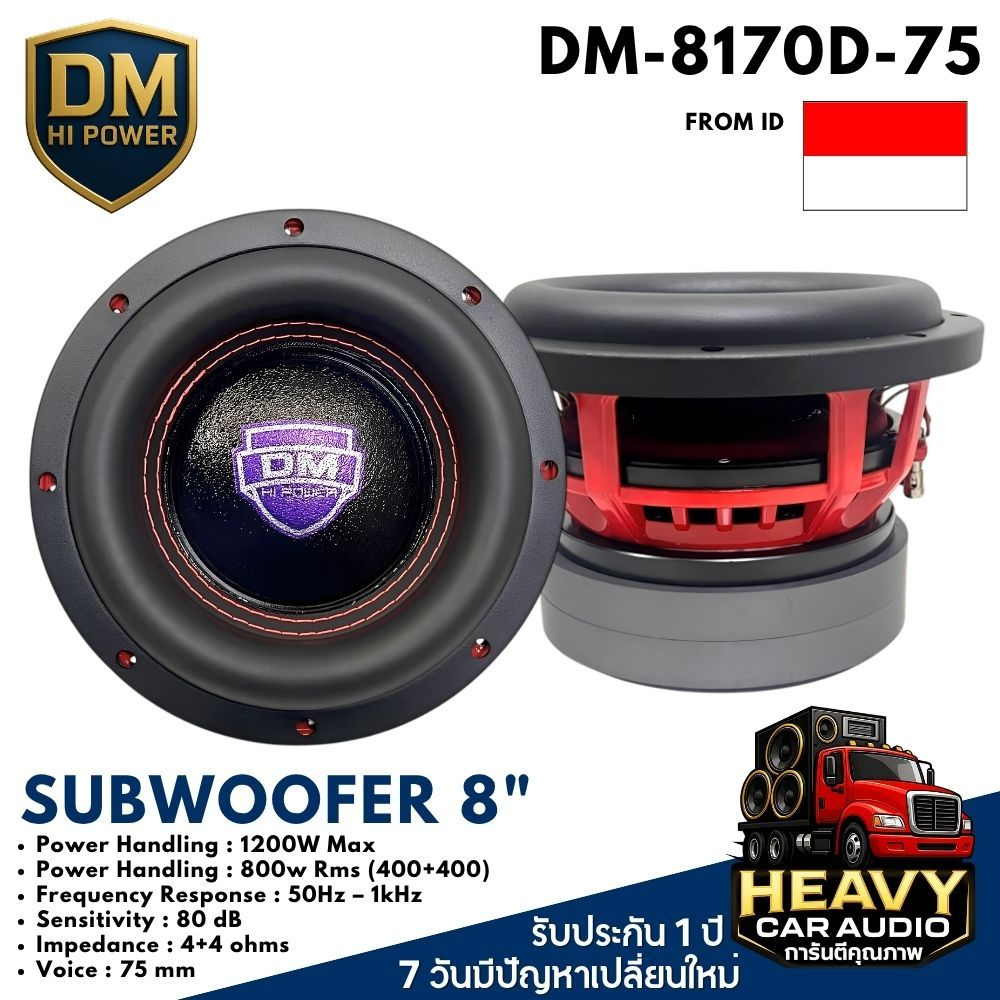 ตัวท็อป DM ลำโพงซับวูฟเฟอร์รถยนต์ 8 นิ้ว รุ่น DM-8170D-75 วอยซ์คู่ 4+4Ω