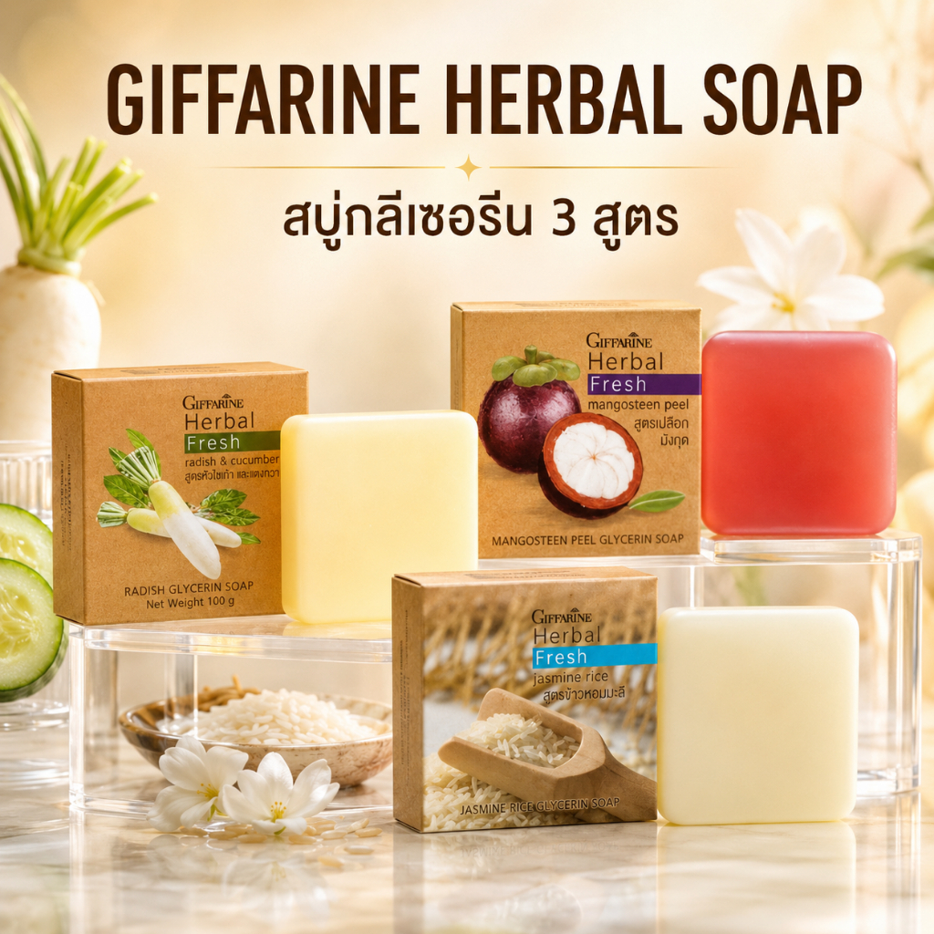 สบู่ล้างหน้า กิฟฟารีน ผสมเปลือกมังคุด ข้าวหอมมะลิสกัด ผสมหัวไชเท้า