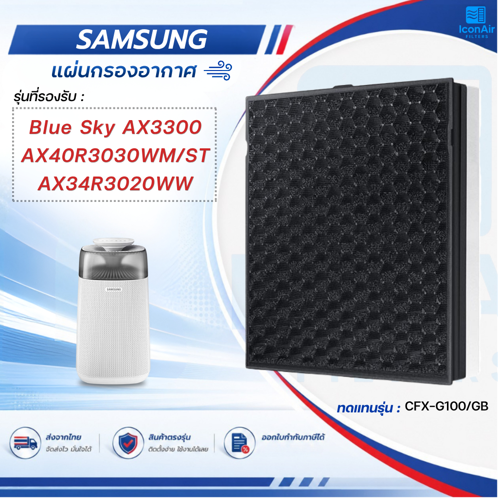 แผ่นกรองอากาศ Samsung Blue Sky AX3300 ไส้กรอง CFX-G100/GB AX40R3030WM/ST Filter 2in1 Hepa+Carbon