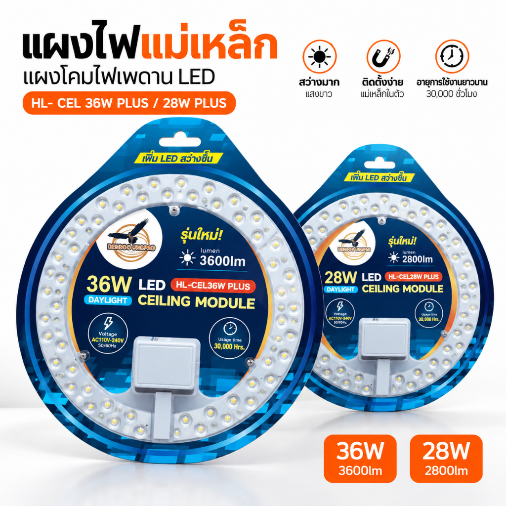 แผงไฟแม่เหล็ก แผงโคมไฟเพดาน ชิปLED 36/48ดวง สว่างมาก ไฟเพดาน แผงไฟ รุ่น HL- CEL 28W Plus/36W Plus