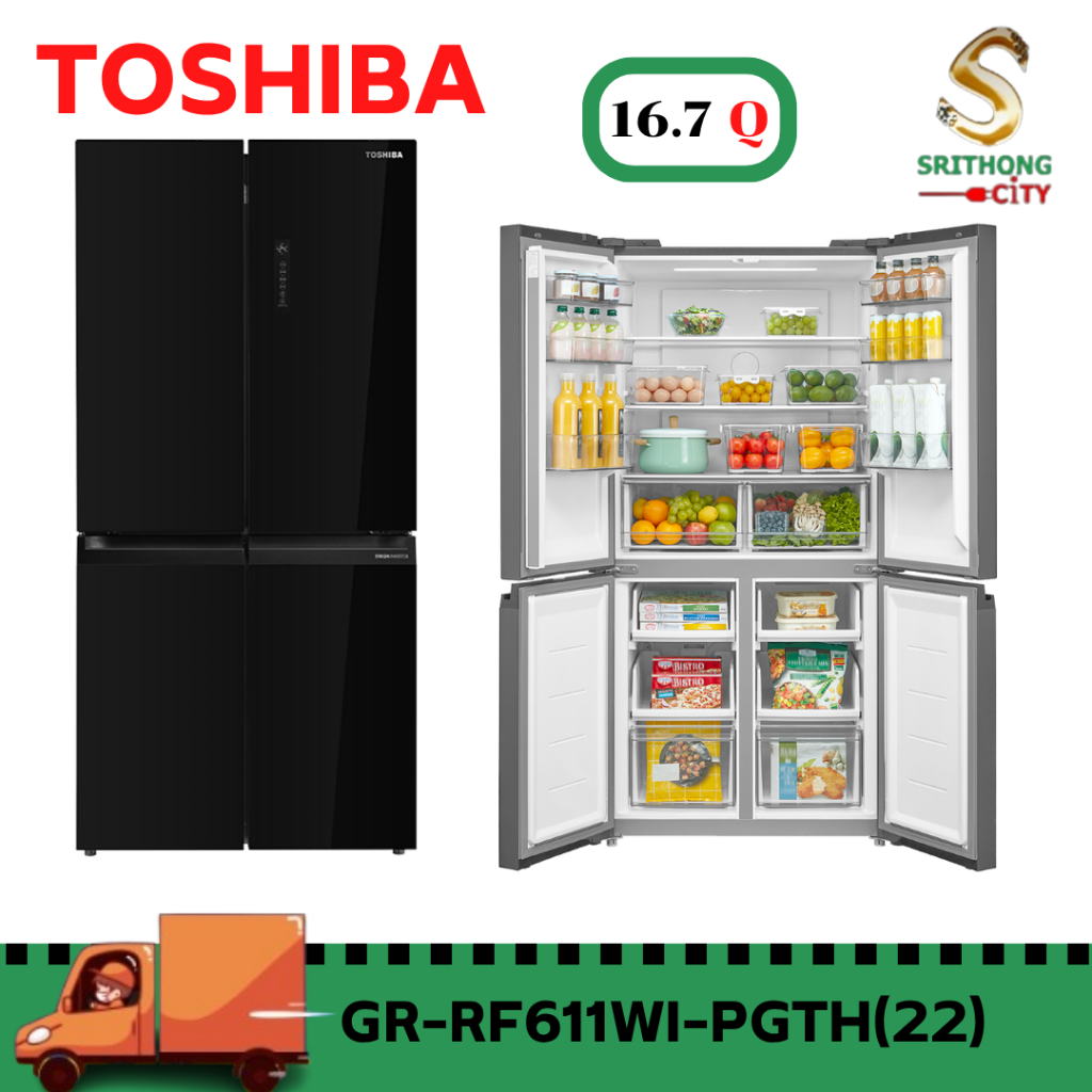 TOSHIBA ตู้เย็น4ประตู รุ่น GR-RF611WI-PGTH(22) 16.7 คิว (สีกระจกดำ)