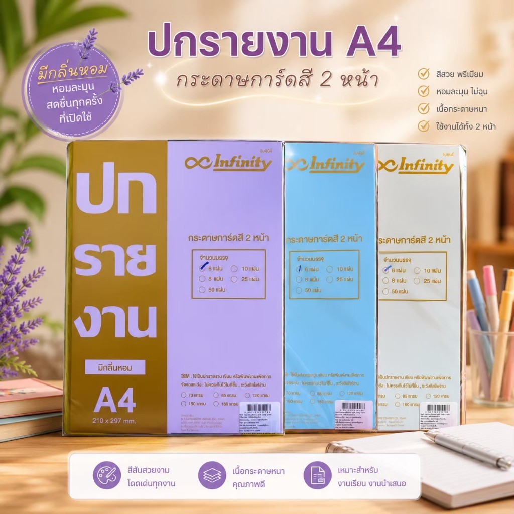[พร้อมส่ง] ปกรายงาน A4 กลิ่นหอม (ชุด 6 แผ่น) กระดาษทำปกสี 2 หน้า มี 3 สีให้เลือก กระดาษการ์ดสี กระดา