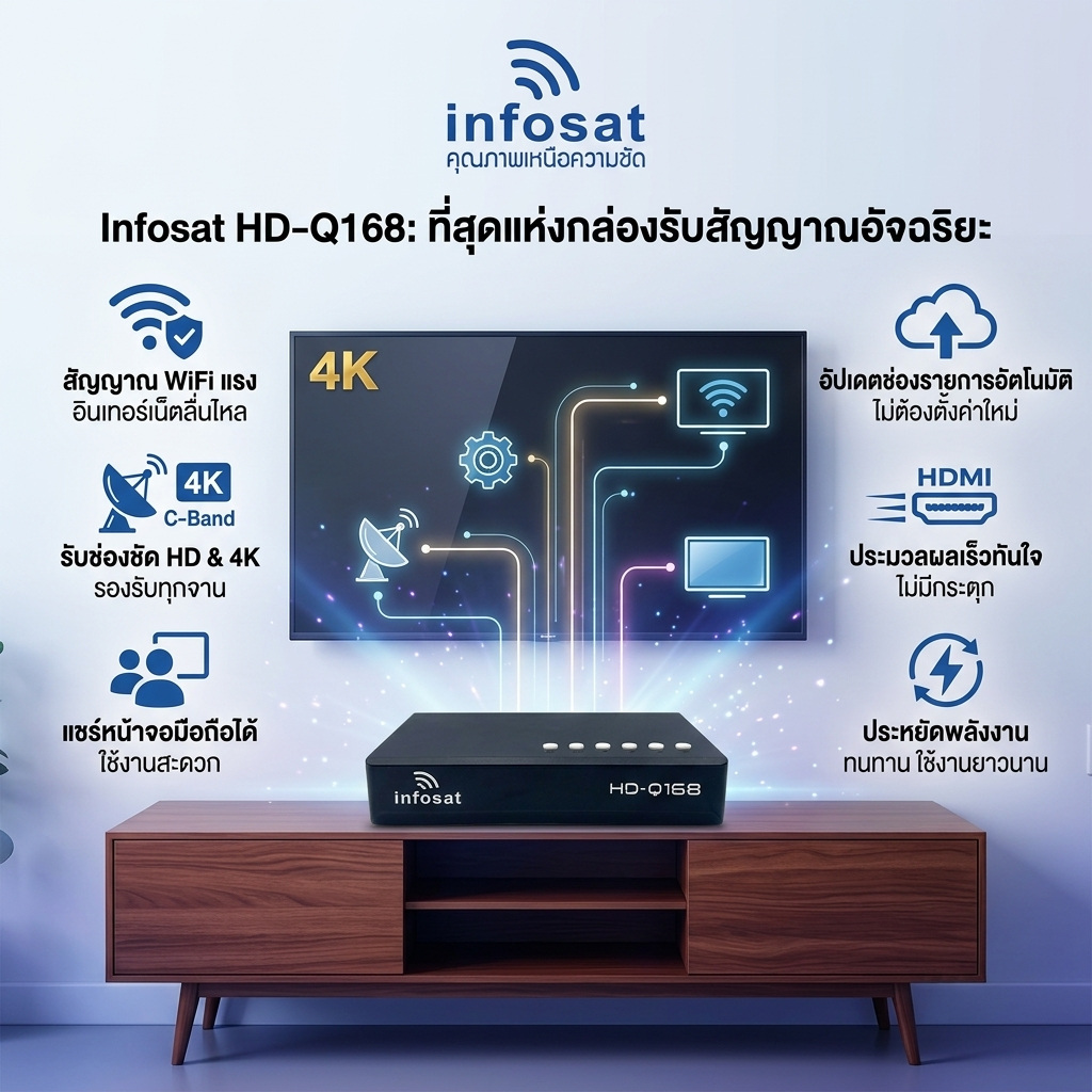 กล่อง INFOSAT HD-Q168 กล่องทีวีดาวเทียมไฮบริด (ใช้งานได้ทั้งระบบ C/KU/รองรับ Youtube)