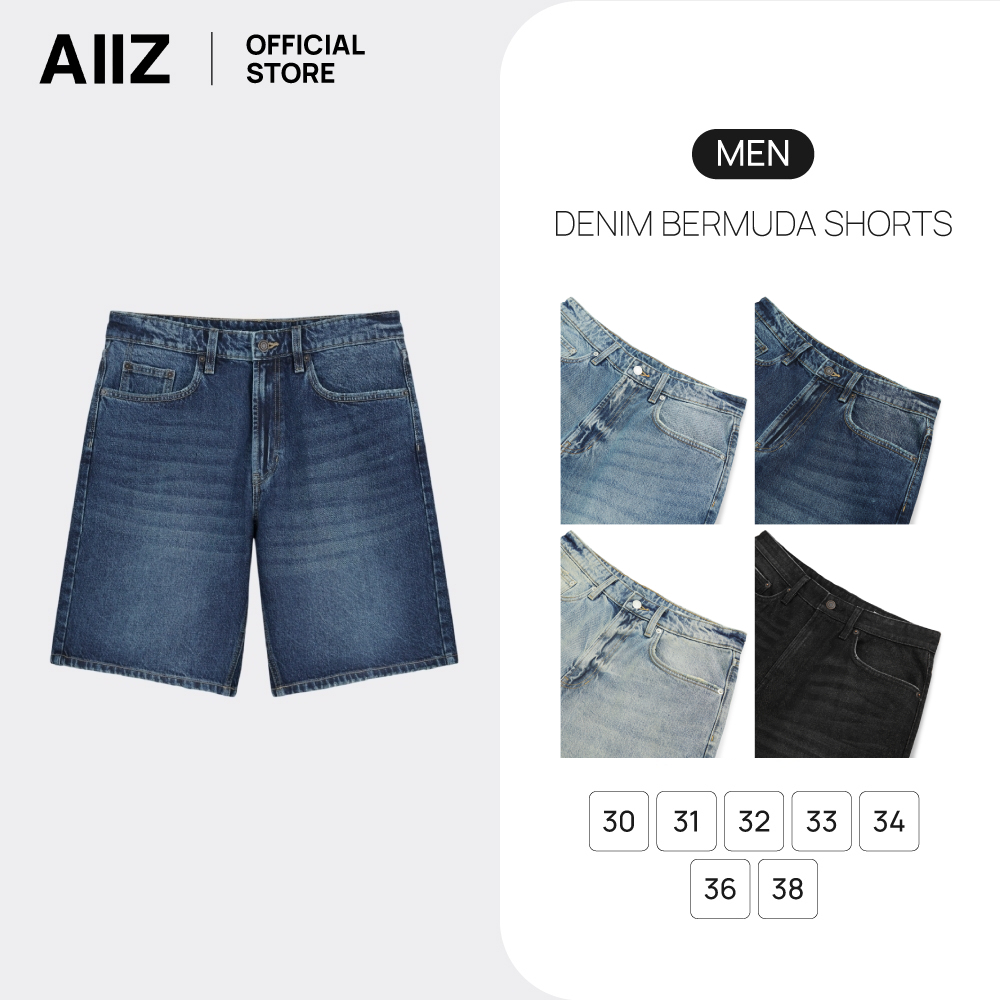 AIIZ (เอ ทู แซด) - AIIZ กางเกงยีนส์ผู้ชายขาสั้นทรงขาตรง AIIZ Men's Denim Bermuda Shorts