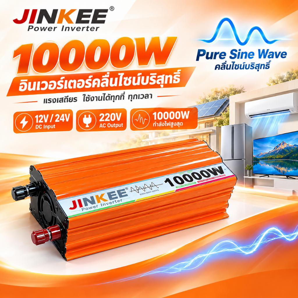 [2026NEW] อินเวอร์เตอร์ 10000W 12V เป็น 220V เครื่องแปลงไฟ ตัวแปลงไฟรถยนต์ 12V to 220V แปลงไฟรถยนต์
