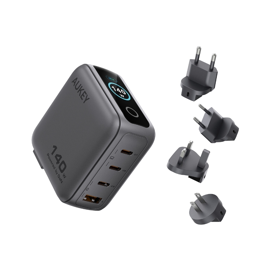 AUKEY PA-B10U Nova PinS 140W หัวชาร์จเร็ว มีจอ Smart Display เปลี่ยนหัวปลั๊กได้ (EU/UK/US/TH)