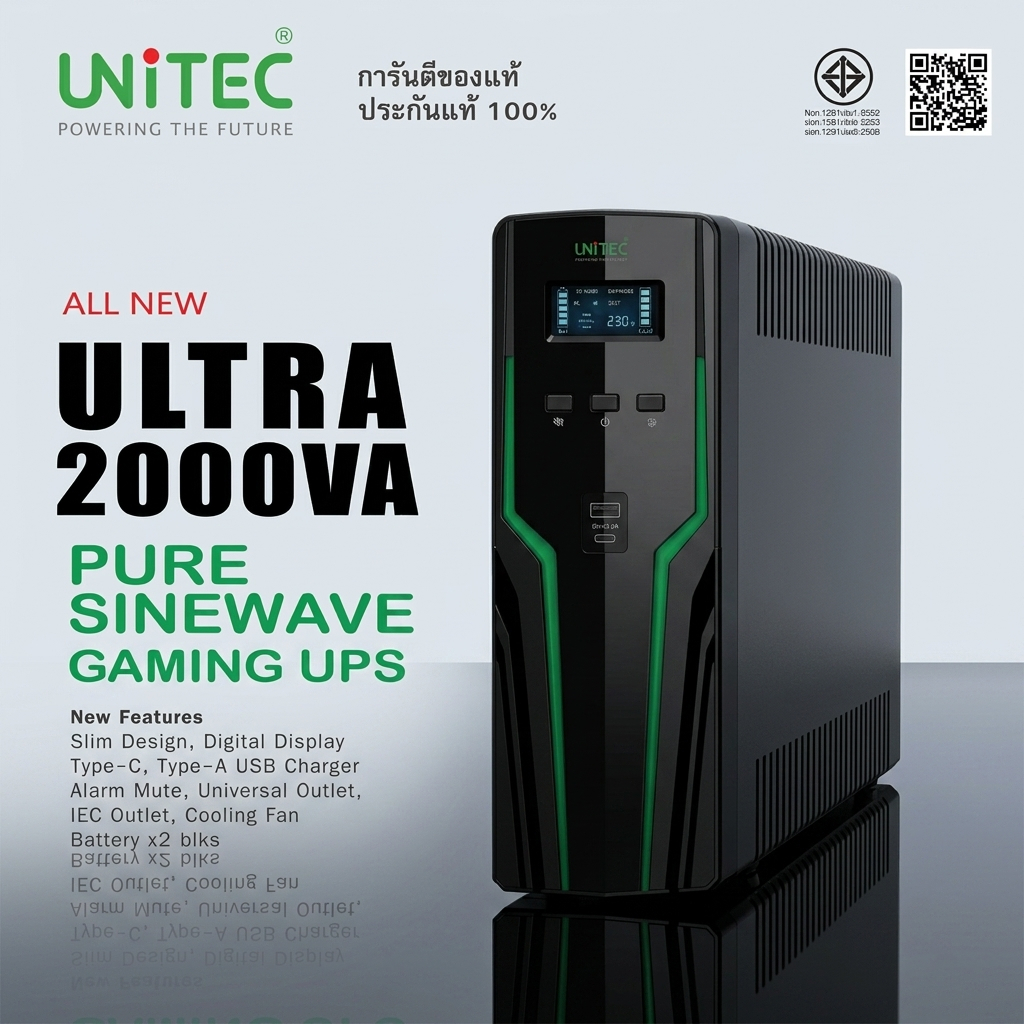 All New! ULTRA 2000VA UPS PURE SINEWAVE เพียวซายน์ทรงใหม่ ฟังก์ชั่นใหม่ ใช้ได้กับคอมทุกชนิด สินค้าปร