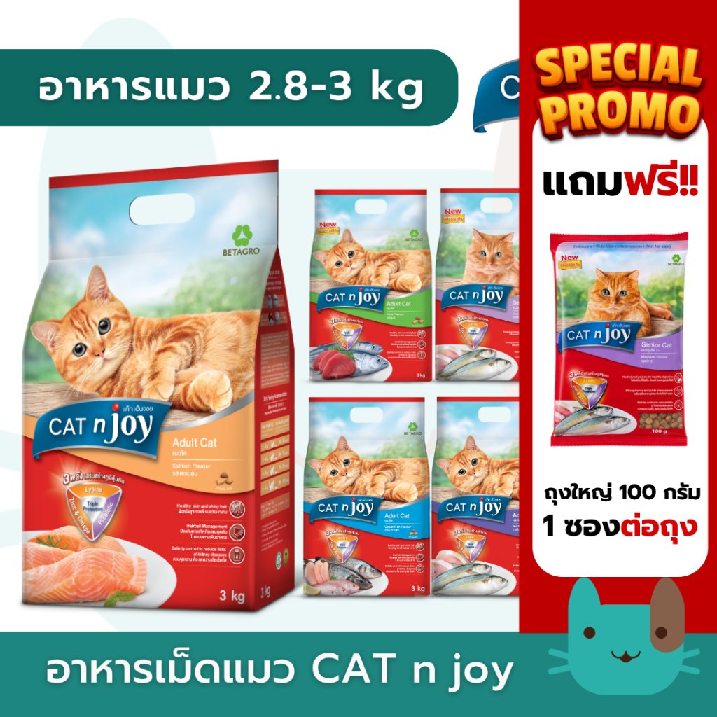 Cat n joy (2.8-3 kg) อาหารเม็ดแมวแคทเอ็นจอย Triple Protection ขนาด 2.8-3 กิโลกรัม