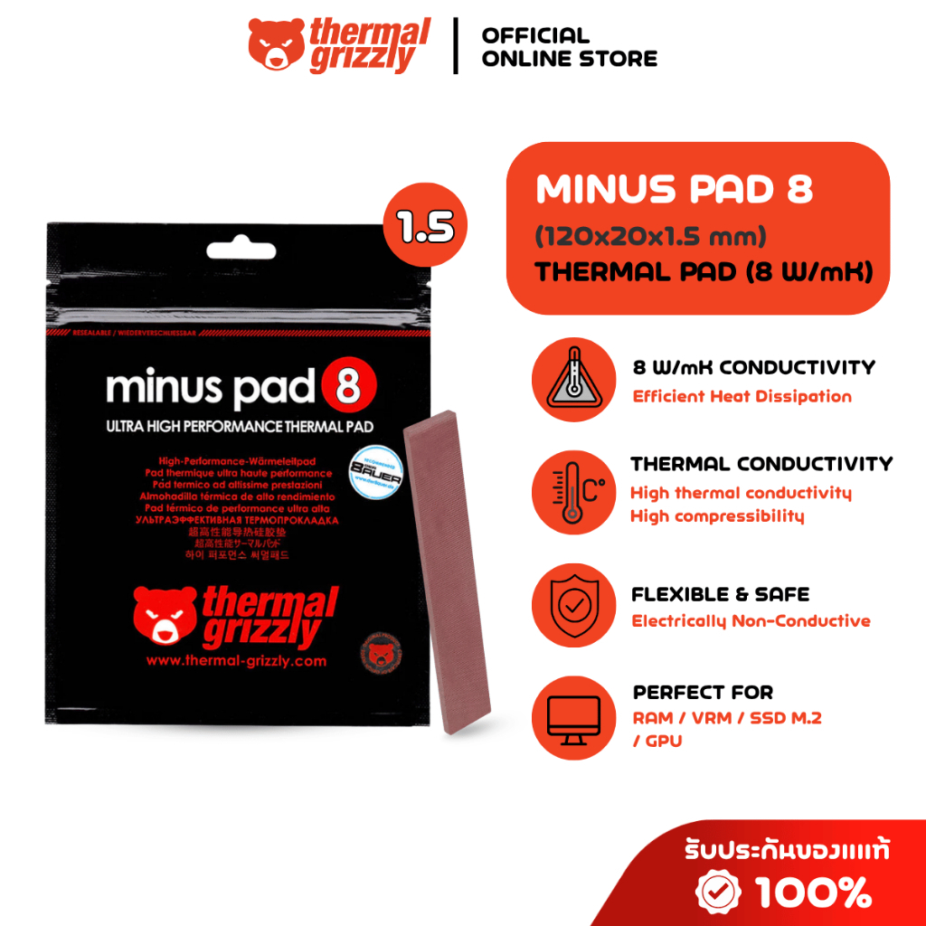 THERMAL GRIZZLY MINUS PAD 8 Thermal Pad 120x20 /1.5 mm./8 W/mK