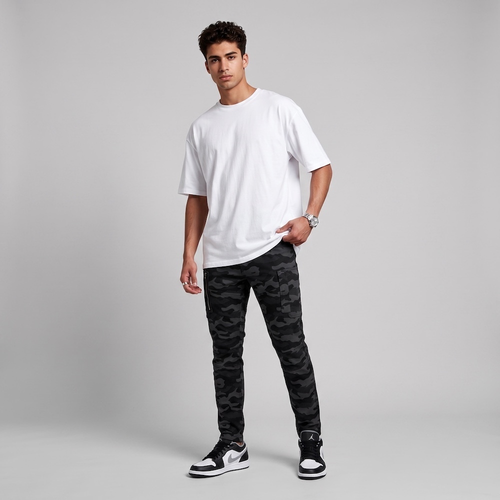 DAVIE JONES بنطلون كارغو رجالي Skinny Tapered — أسود — صورة 4