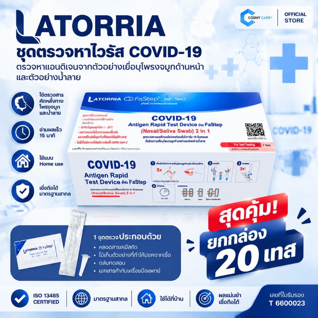 (แบบแพ็คใหญ่!) ชุดตรวจโควิด 2IN1 ATK ยี่ห้อ LATORRIA  | ตรวจหาเชื้อCOV19 | ใช้ที่บ้าน รู้ผล 15 นาที |  SWAP จมูก น้ำลาย