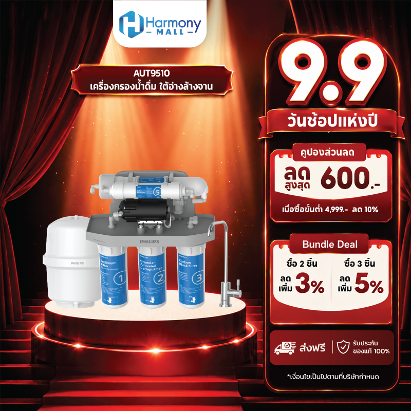 Philips Water AUT9510 เครื่องกรองน้ำดื่ม ใต้อ่างล้างจาน ระบบการกรอง RO กรองแบบ 5 ขั้นตอน กรองน้ำดื่ม