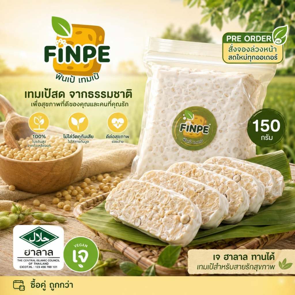 เทมเป้ [5แถม 1] โปรตีนสูง ทางเลือกใหม่ของคนรักสุขภาพ เจ คีโต ทานได้สบายใจ