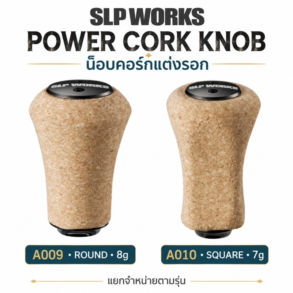 DAIWA SLP WORKS น็อบคอร์กแต่งรอก POWER CORK KNOB A009 ROUND 8g / A010 SQUARE 7g