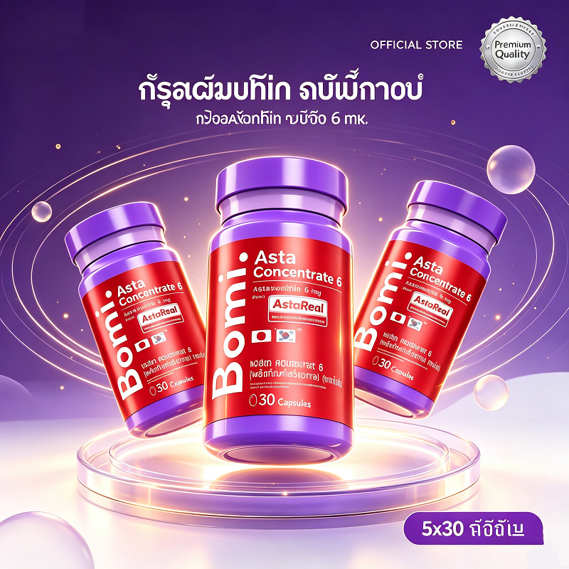 [ซื้อ 2 แถม 1] Bomi AstaReal Asta Concentrate 6 (30 Capsules) โบมิ แอสตาเรียล แอสตา คอนเซนเทรท 6 Astaxanthinupgrade