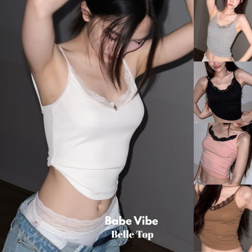 Belle Top Babe Vibe | เสื้อสายเดี่ยวลูกไม้จีบข้าง พรางเอว ใส่แล้วหุ่นสวย ลุคหวานละมุน แมทช์ง่าย ใส่ได้ทุกวัน