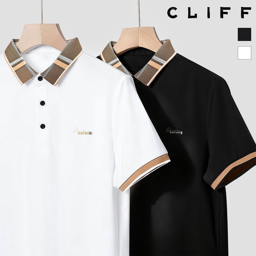 CLIFF เสื้อโปโลผู้ชาย สไตล์วินเทจอเมริกัน ปกพลิก ลายตาราง คัลเลอร์บล็อก ทรงหลวม สไตล์ลำลอง ใส่ประจำวัน ไปทำงาน พร้อมส่ง
