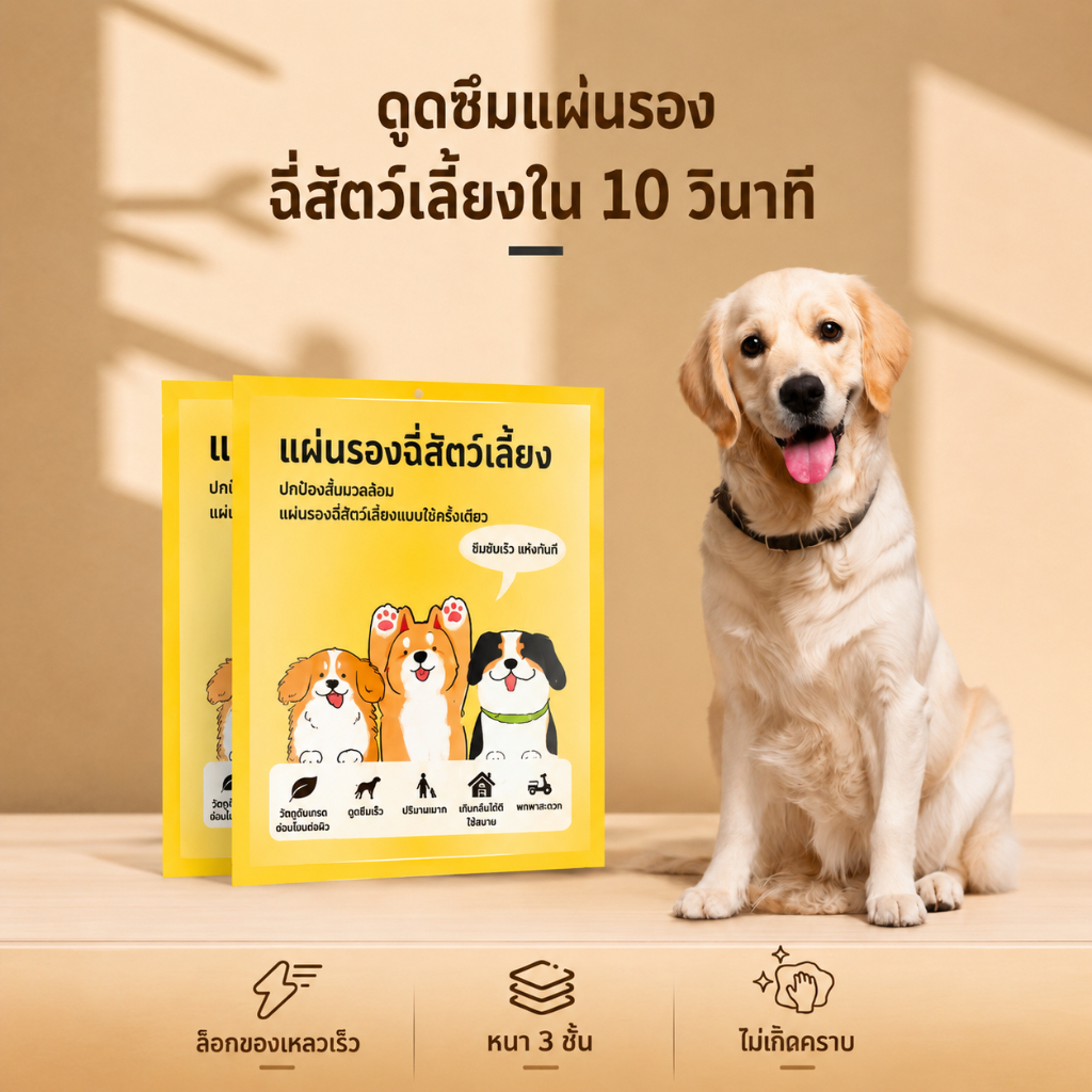 ที่รองฉี่สัตว์เลี้ยง แผ่นรองฉี่สุนัข แผ่นรองฉี่สัตว์เลี้ยง แผ่นรองฉี่สุนัขแมว หนาพิเศษ 3 ชั้น ซับได้ทั้งสองด้าน.