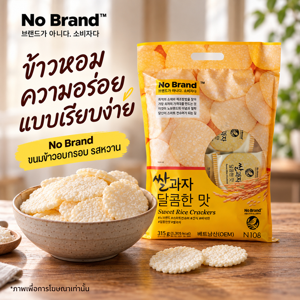 โนแบรนด์ ขนมข้าวอบกรอบเคลือบน้ำตาล 315กรัม / No Brand Korean Sweet Rice Cracker 310g