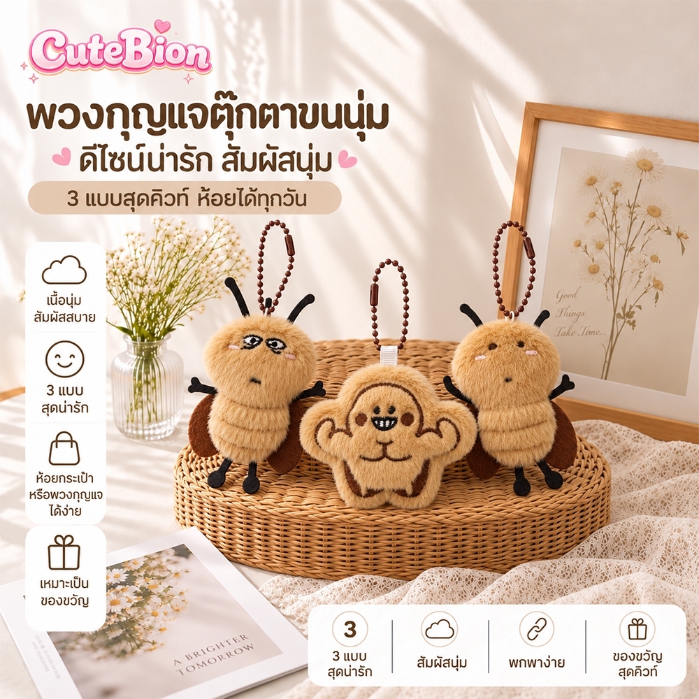 🎁พวงกุญแจตุ๊กตา พวงกุญแจตุ๊กตาผ้ากำมะหยี่รูปแมลงสาบน่ารัก พวงกุญแจห้อยกระเป๋าเป้สำหรับนักเรียน อุปกรณ์เสริม