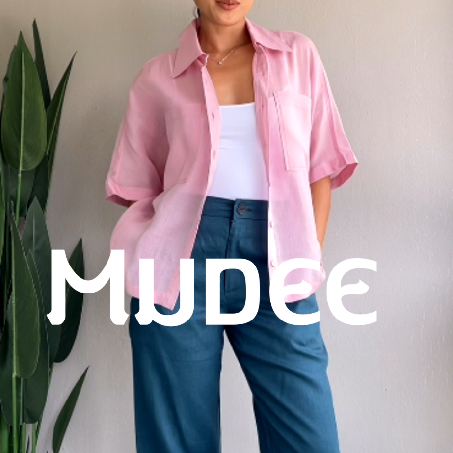 MUDEE เสื้อเชิ้ตแขนสั้น ผ้าลินินสีชมพูกลีบบัว