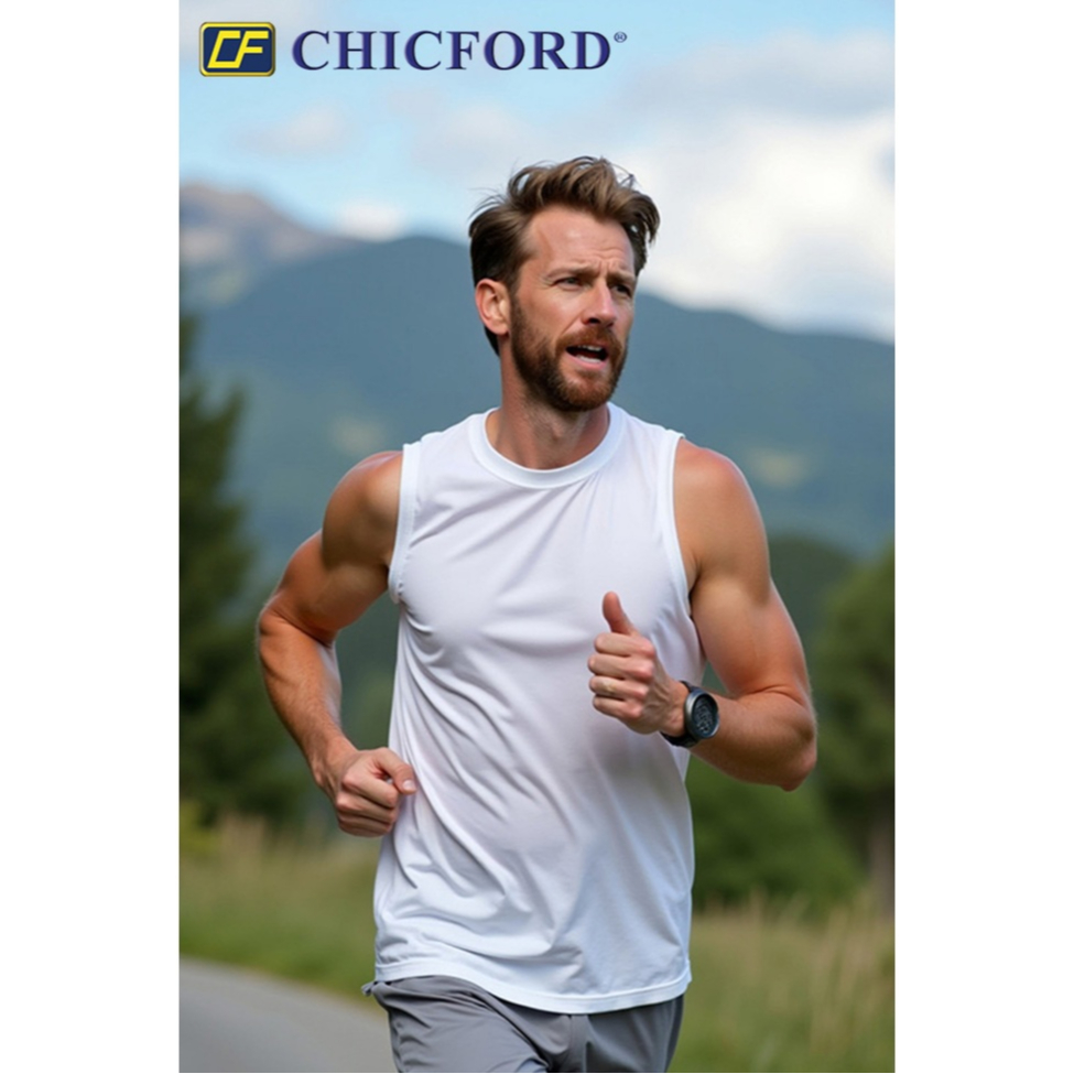 ชิคฟอร์ด CHICFORD เสื้อยือคอกลมไม่มีแขนคอตตอน 100% สีขาว (Sleeveless T-shirt, 100% Cotton, White)