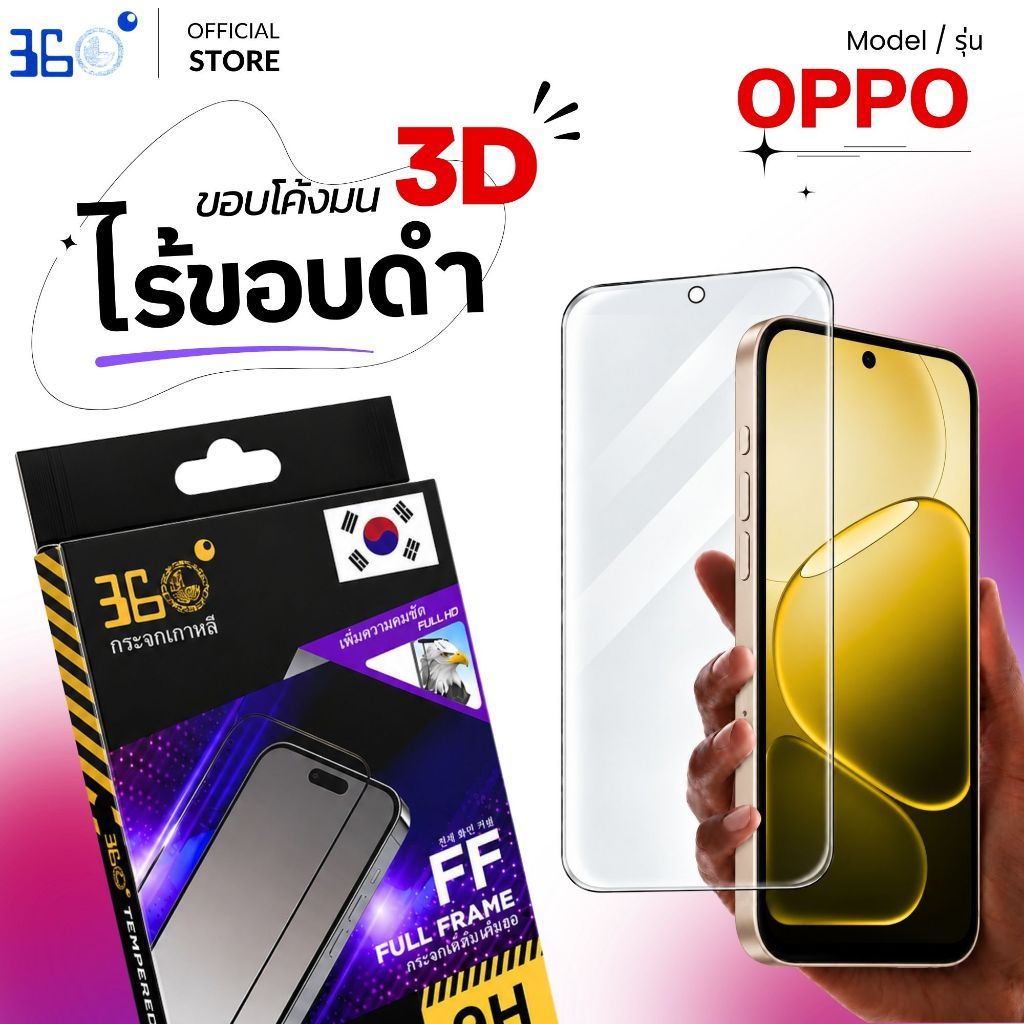 [🇰🇷360°]ฟิล์มเต็มจอไร้ขอบ OPPO ไม่ดันเคส กันแตก A6 A3 A3x A5 A5Pro A5 A18 A15 A58 A60 A78 A79 A98