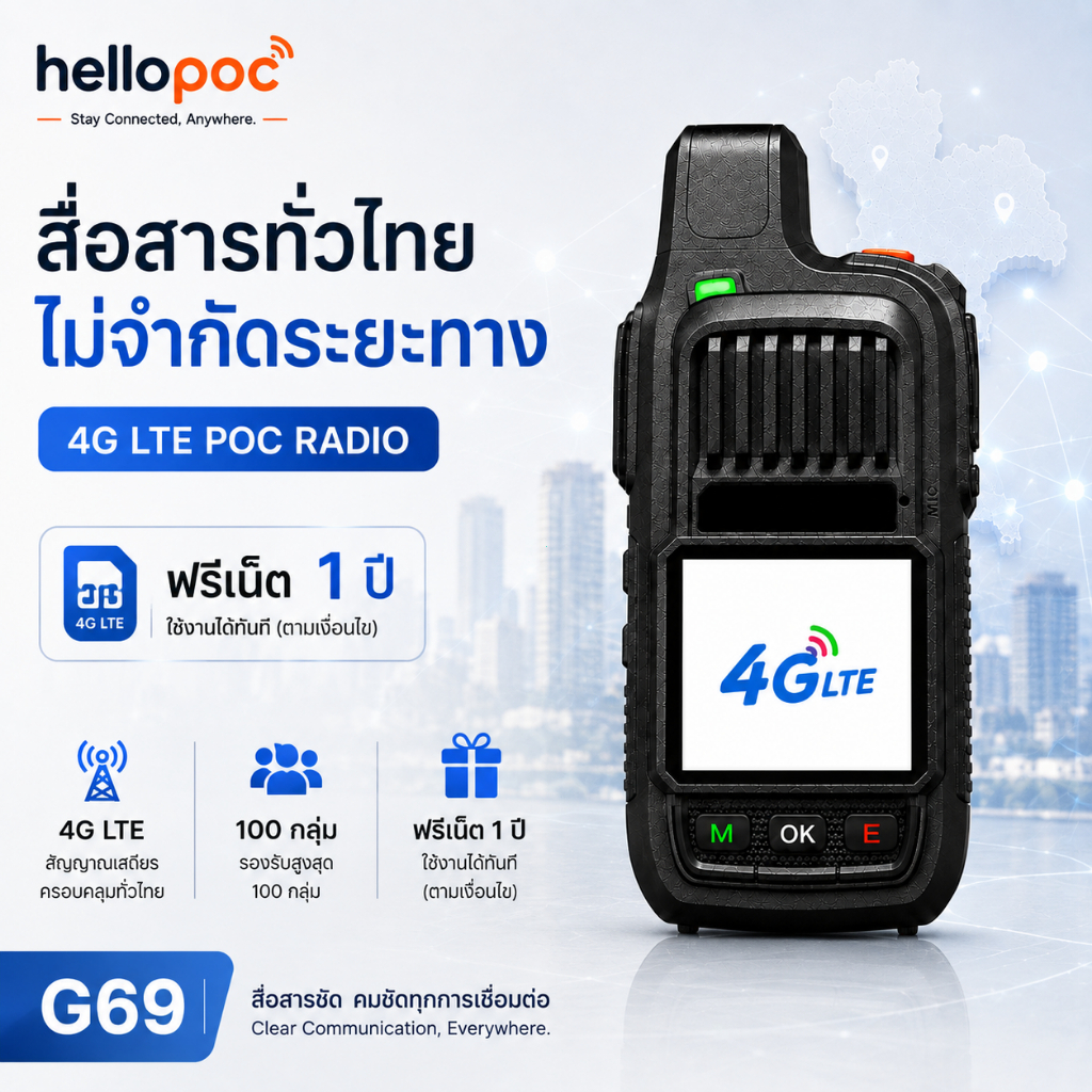 G69 วิทยุสื่อสาร POC ใส่ซิม ผ่านเครือข่าย 4G คุยทั่วไทย ไม่จำกัดระยะทาง 4G Walkie Talkie รองรับ 100 กลุ่ม ฟรีเน็ต 1 ปี