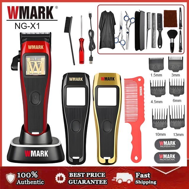 WMARK ปัตตาเลี่ยนแม่เหล็ก 10000RPM ไร้สาย เปลี่ยนฝาได้ 3 สี พร้อมแท่นชาร์จ Professional Hair Clipper
