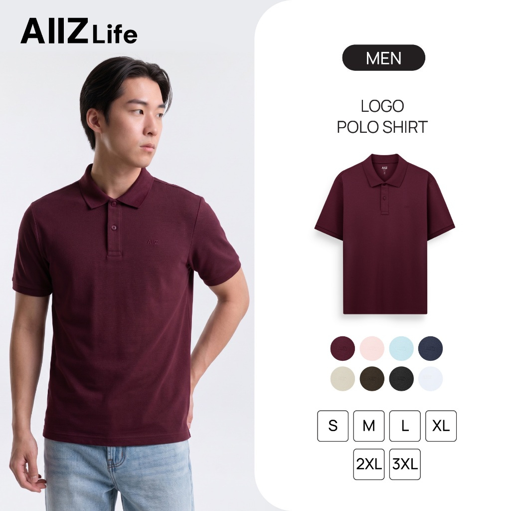 AIIZ (เอ ทู แซด) - AIIZ เสื้อโปโลผู้ชายสีพื้นพิมพ์โลโก้ Men’s AIIZ Logo Polo Shirt