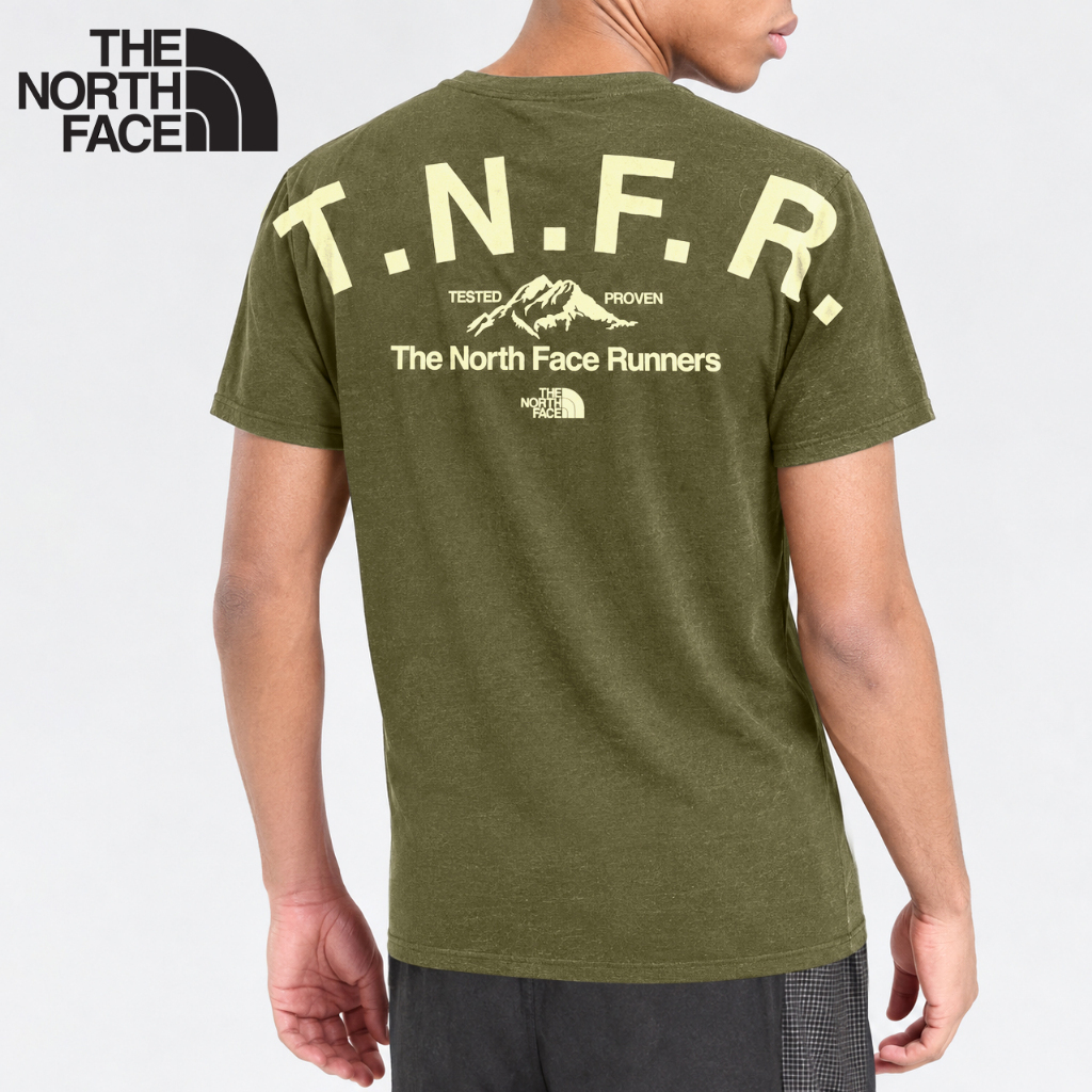 The North Face Runners เสื้อยืด T.N.F.R สีเขียวขี้ม้า (M รอบอก 38") (มือ2) ของแท้