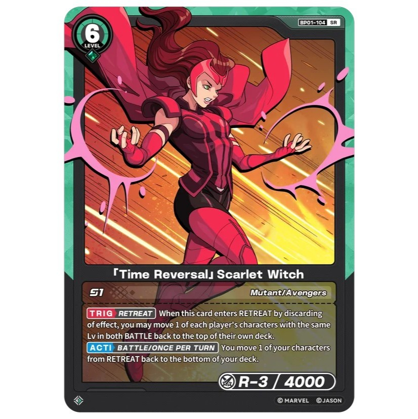 [BP01-104] Scarlet Witch SR [Time Reversal] Super Rare Foil (EN) - Marvel Hero Rush BP01