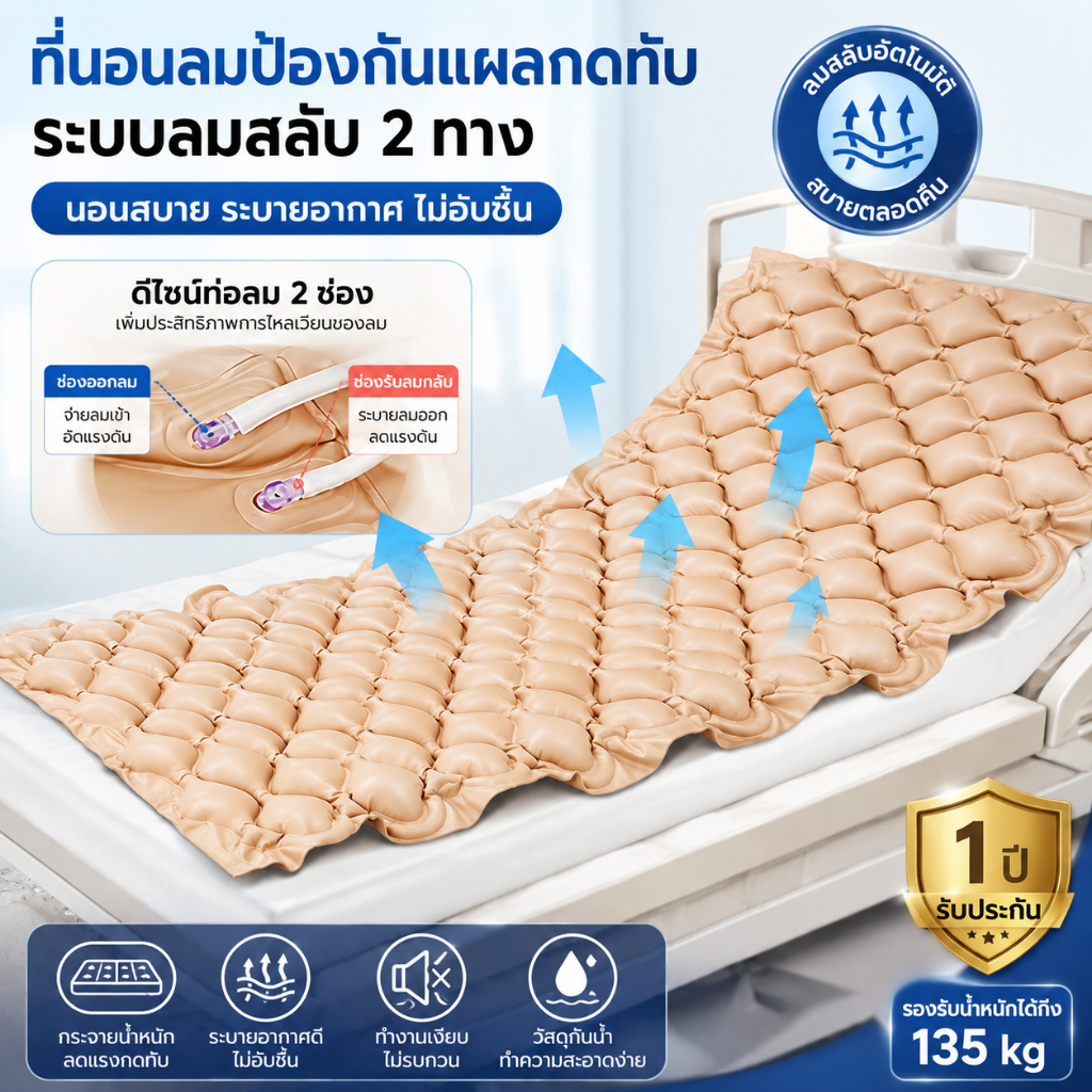 ที่นอนลม แบบ รังผึ้ง แผลกดทับ เตียงรังผึ้ง มาตรฐานยุโรป ป้องกันแผลกดทับ จัดส่งจากกรุงเทพ
