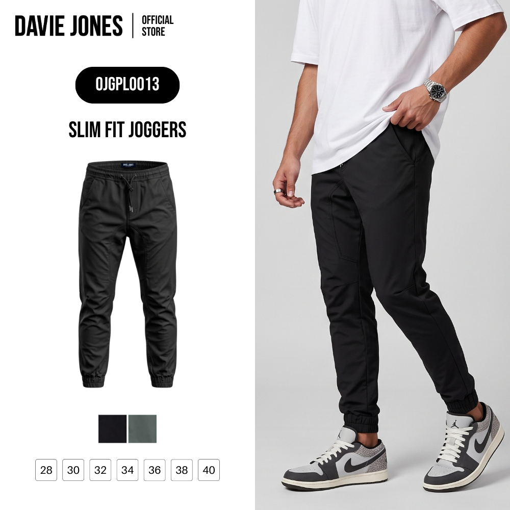 DAVIE JONES [BE FEARLESS] กางเกงจ็อกเกอร์ผู้ชาย Slim Fit Joggers สีดำ เขียว PL0013