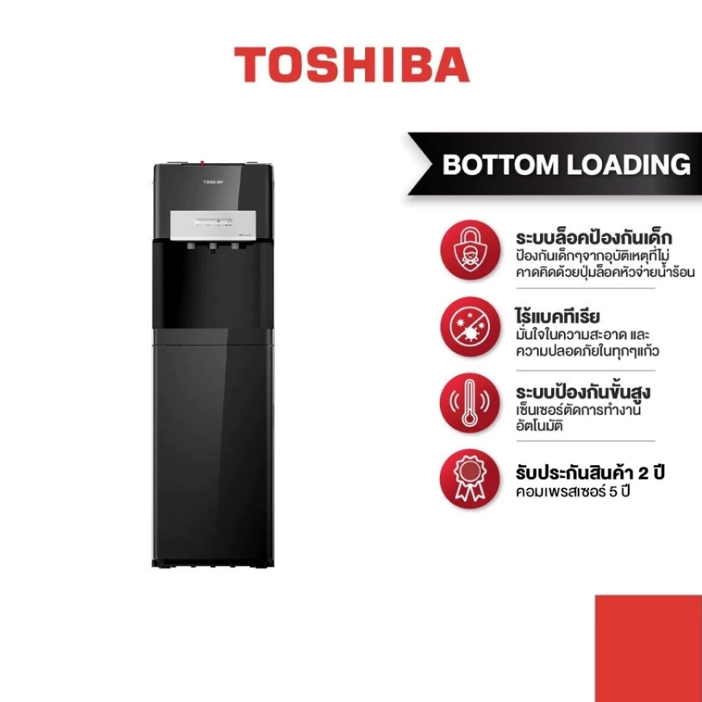 TOSHIBA เครื่องทำน้ำร้อน/น้ำเย็น ตู้กดน้ำ 18.9 ลิตร ถังน้ำด้านล่าง Bottom Loading รุ่น RWF-W2035UVBT