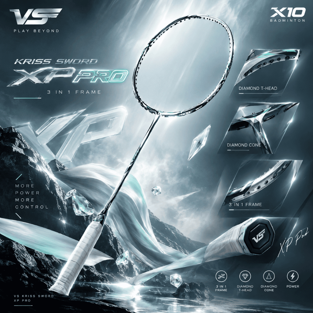 VENSON KRISS SWORD XP PRO SILVER GREEN ไม้แบดมินตัน VS 4U สายบุก หัวหนัก 305mm M40X 46T Carbon