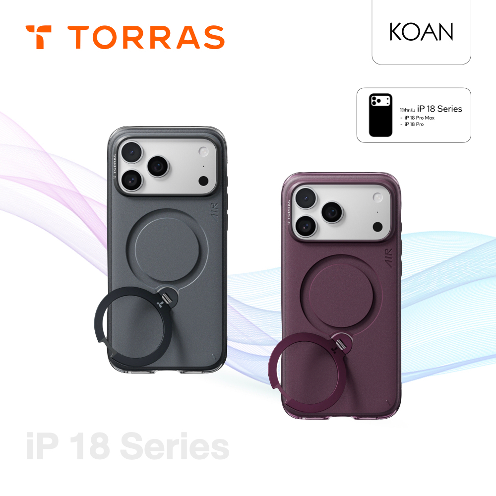 TORRAS เคสกันกระแทก Ostand Q3 Air Essential Series ใช้สำหรับ iPhone 18 Series พร้อม ขาตั้งหมุนได้ 36