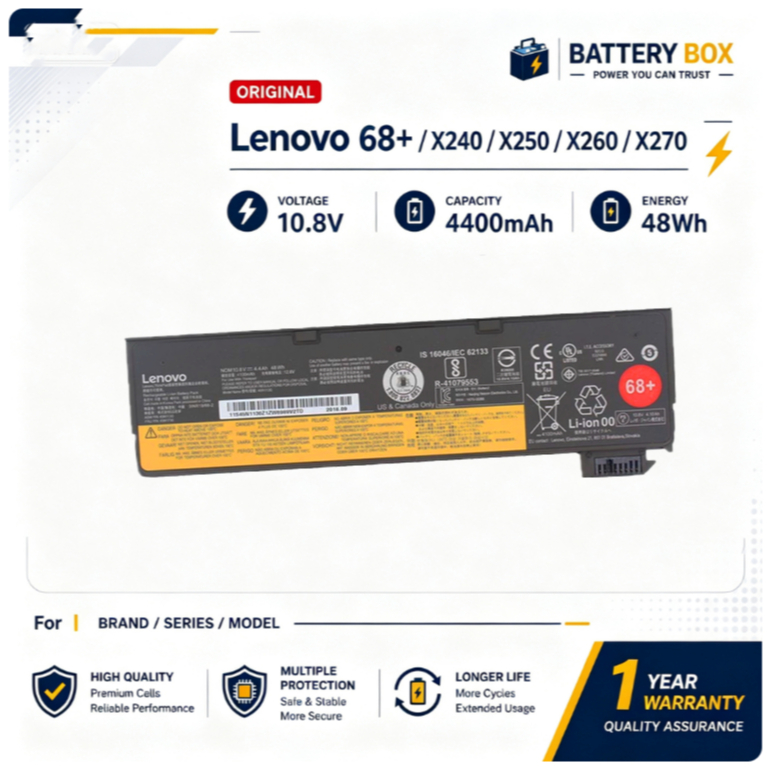 Battery X240 for Lenovo ThinkPad X250 X260 X270 Series 6 Cells 10.8V 4400mAh 48Wh 68+