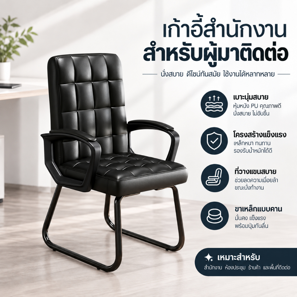 F&Gเก้าอี้ทำงาน เก้าอี้สำนักงาน เก้าอี้คอมพิวเตอร์ เบาะนุ่มนั่งสบาย ไม่โยกเยก หนัง PU เกรดพรีเมียม กันน้ำกันรอย