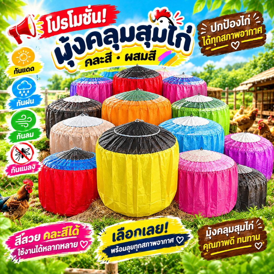 มุ้งไก่ 10 ชิ้น ผ้าคลุมสุ่มไก่ มุ้งไก่ชน อุปกรณ์ไก่ชน (ขายคละสี)