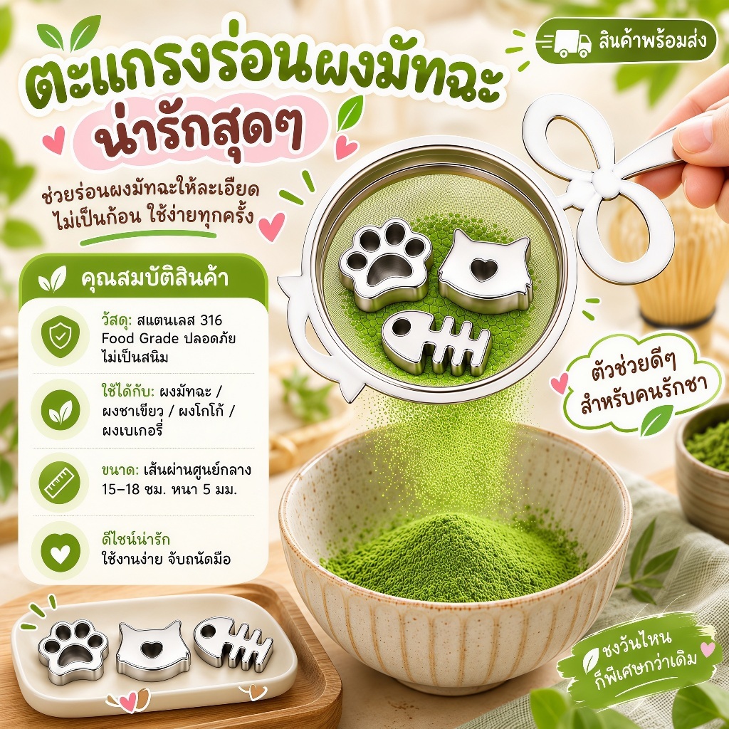 ลูกเหล็กร่อนผงมัทฉะ สแตนเลส 316 เกรดอาหาร Matcha Sifter Charm ตัวช่วยร่อนผงมัทฉะ ใช้งานง่าย ลดผงจับตัวเป็นก้อน 3 ชิ้น