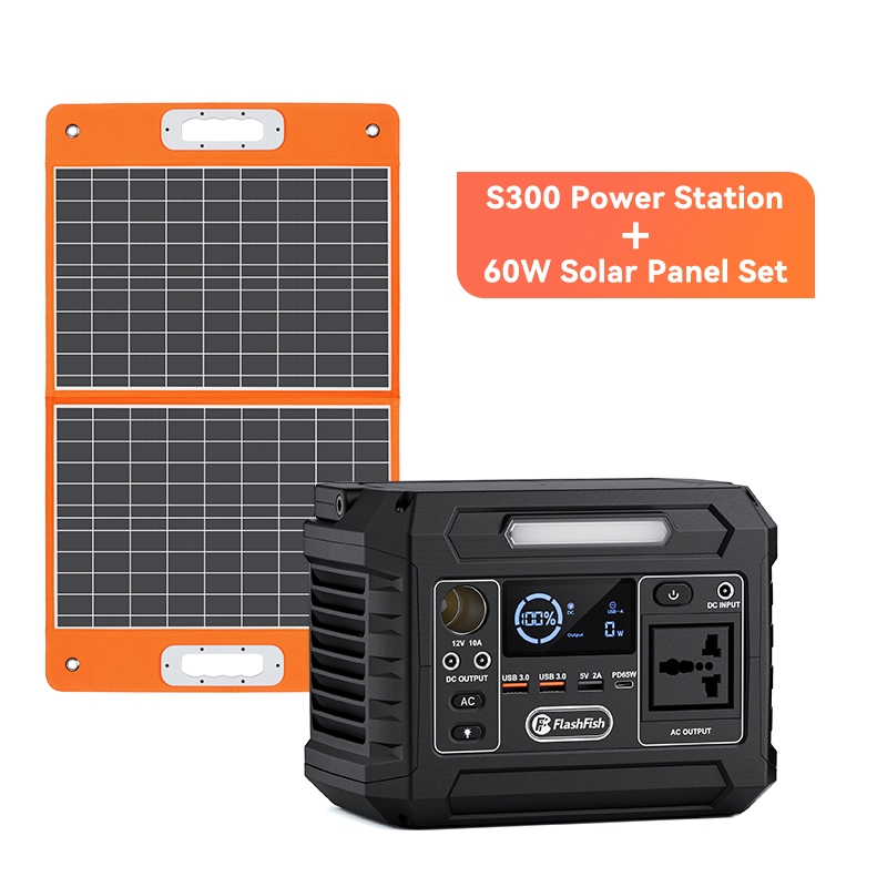 FlashFish 300W Portable Power Station Solar Power Supply ใช้งานขณะชาร์จได้+ชาร์จโซลาร์เซลล์ Camping Power box