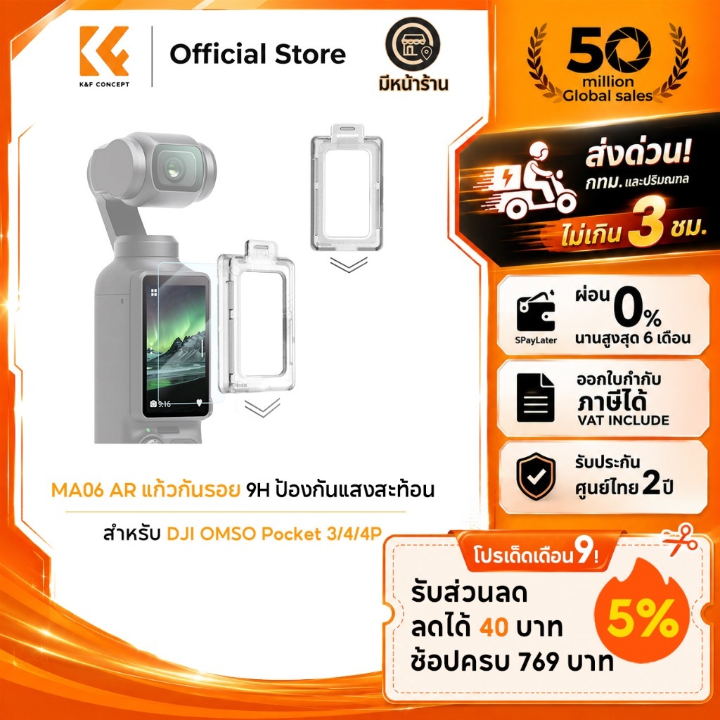 K&F CONCEPT MA06 AR กระจกกันรอย Pocket 3/4/4P ป้องกันแสงสะท้อน กันแตก 9H กันรอยนิ้ว ติดง่ายไร้ฝุ่น