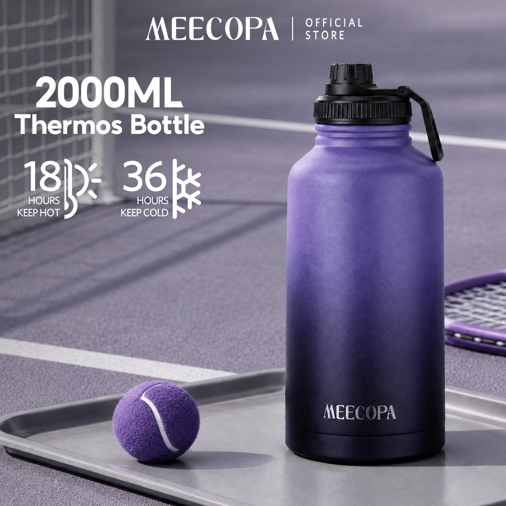 MEECOPA แก้วเก็บอุณภูมิ 2000ml สแตนเลส304 ปากกว้าง กันรั่ว ฝากันหก100% ใช้กลางแจ้ง/กางเต็นท์