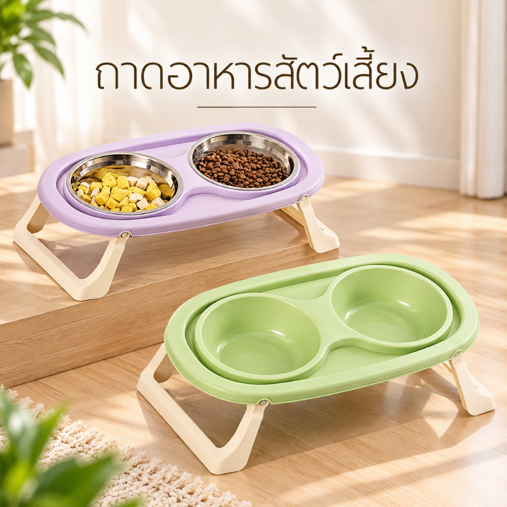 🌵 ชามพับได้ ชามอาหารแมว 2 in 1 พร้อมขาตั้งยกระดับ ชามแมว ชามสุนัข สำหรับสัตว์เลี้ยง ยกสูง พับได้🌵